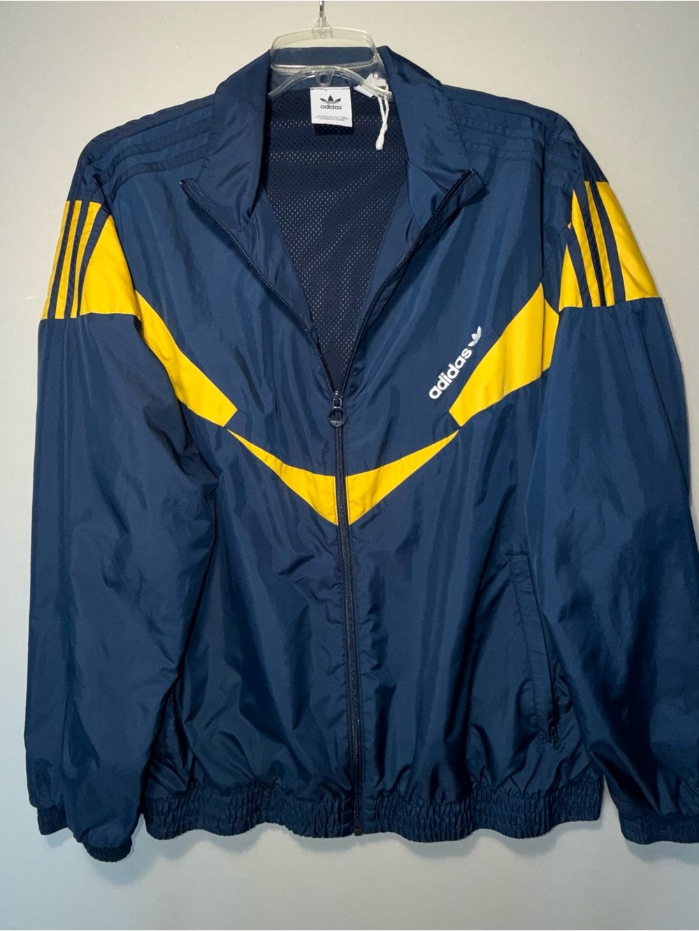 Men’s Adidas Originals Blue Yellow Windbreaker Jacket Large #412
